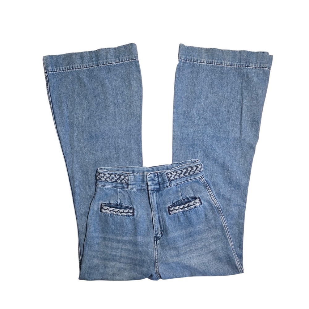 We The Free People Braided High Rise Flare Jeans Blue Denim 27 Regular Boho 70s